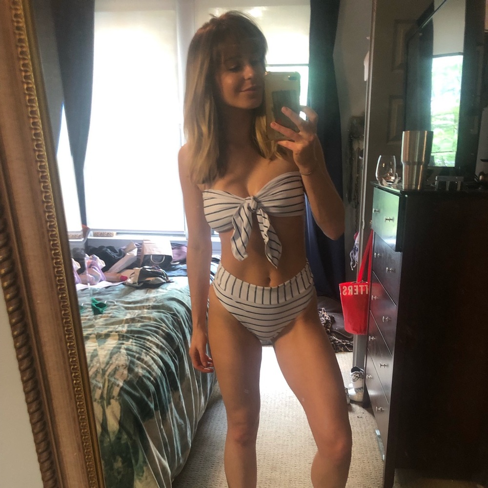 Striped high waisted bikini